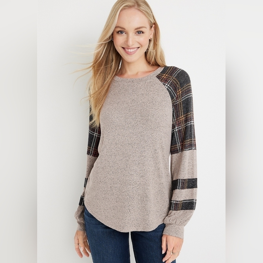 Maurices Colorblock Plaid Long Sleeve Mixer Light Weight Sweater Size XXL